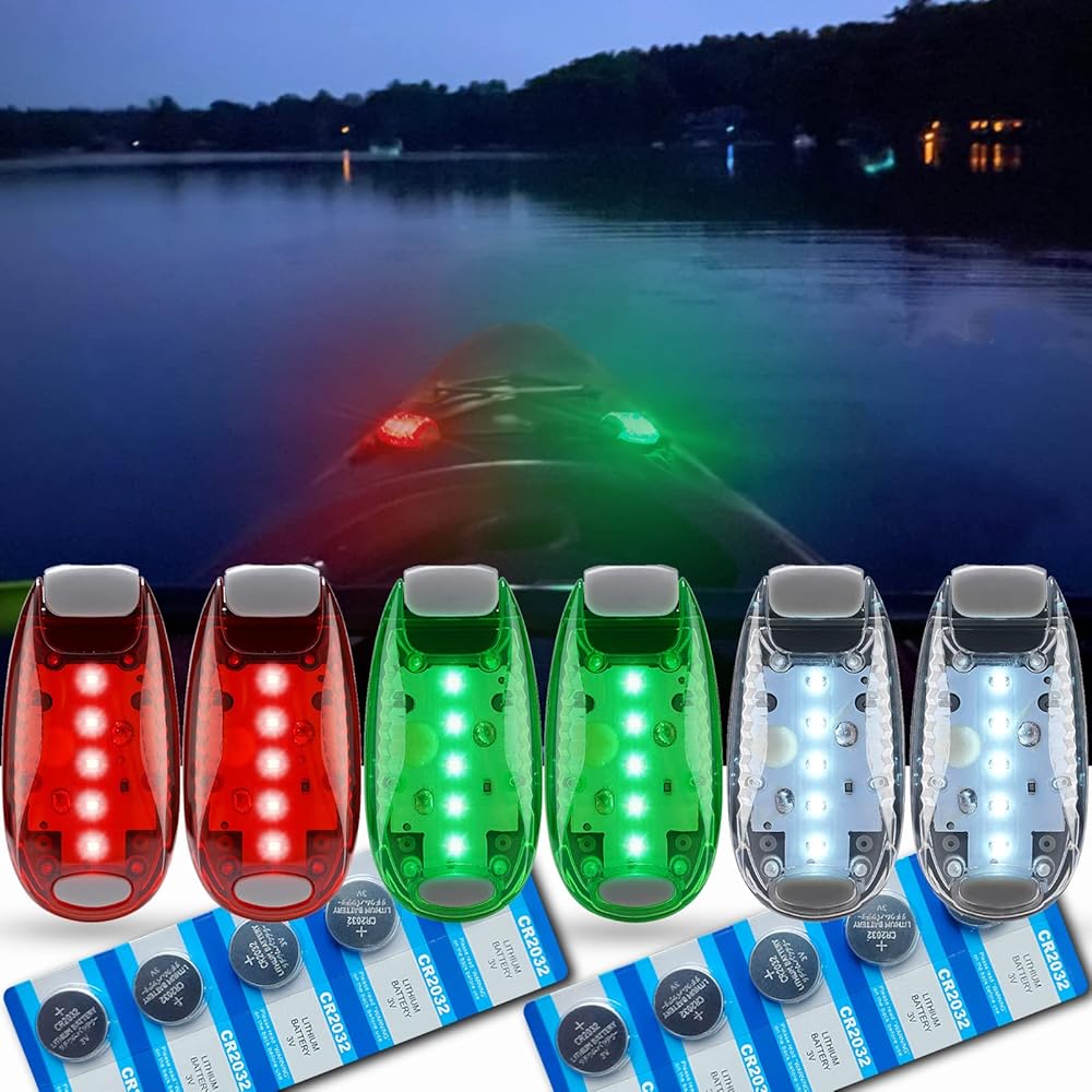 Set of 6 Boat Navigation Lights for Kayaks – LED Security Lights with 3 Flashing Modes, Straightforward Clip-On Equipment for Bow, Stern, Mast, Paddles, Pontoon, Kayaking Gear, Yacht – Purple